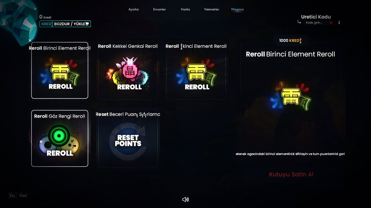 Market içi Reroll ekranı önizlemesi